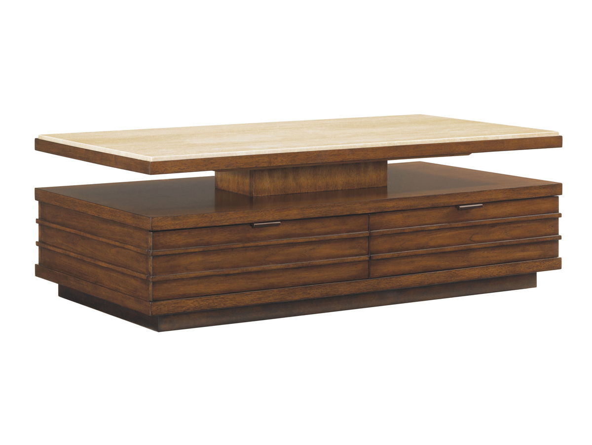 Ocean Club - Solstice Cocktail Table With Stone Top - Dark Brown / Beige