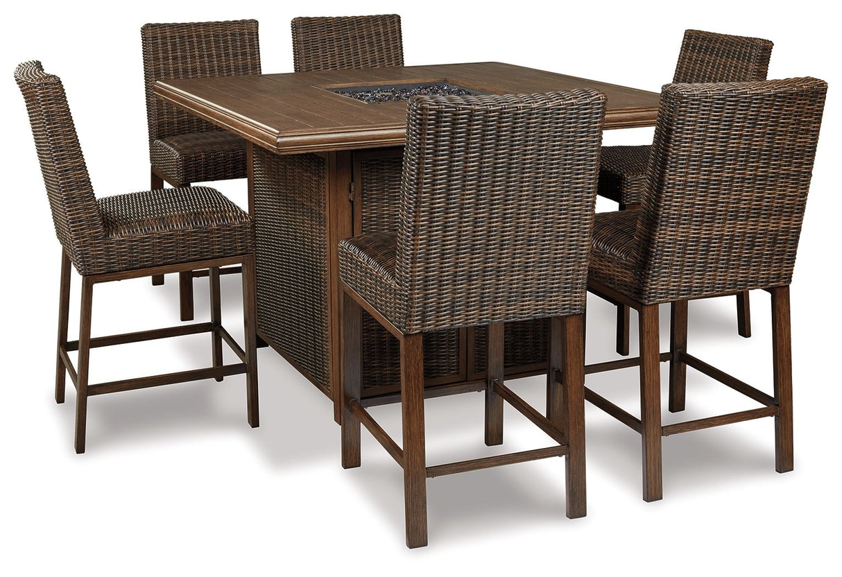 Paradise Trail - Square Bar Table w/Fire Pit - Medium Brown