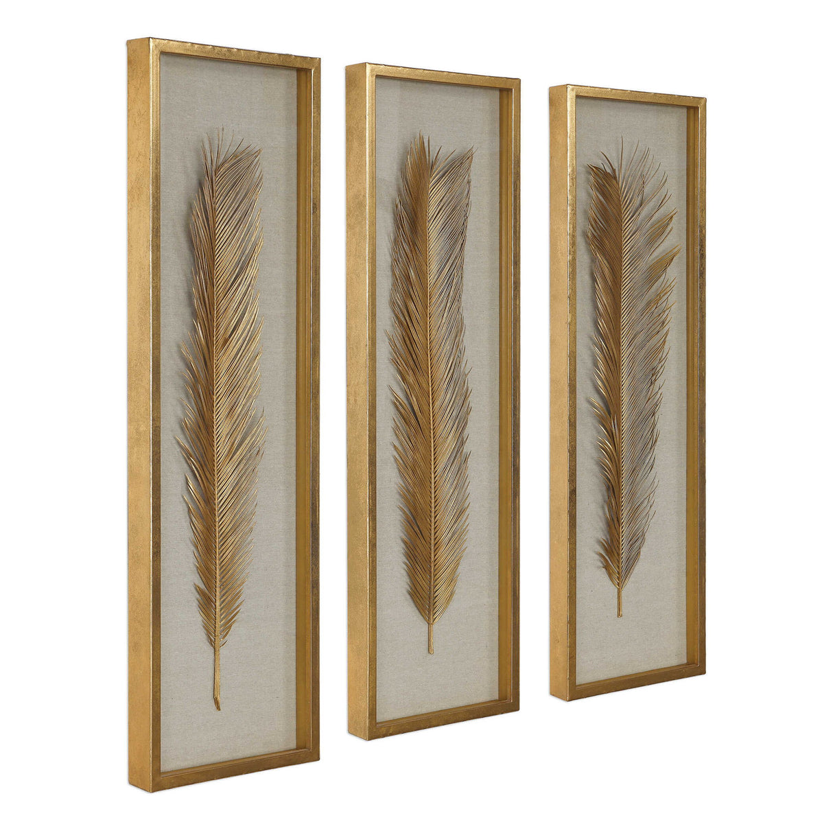 Palma - Leaf Shadow Box Set Of 3 - Gold