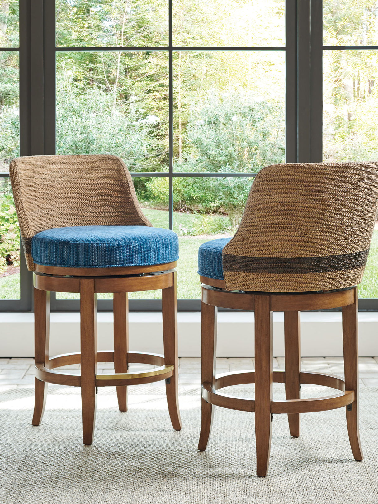 Palm Desert - Kipton Swivel Counter Stool With Blue Seat - Dark Brown