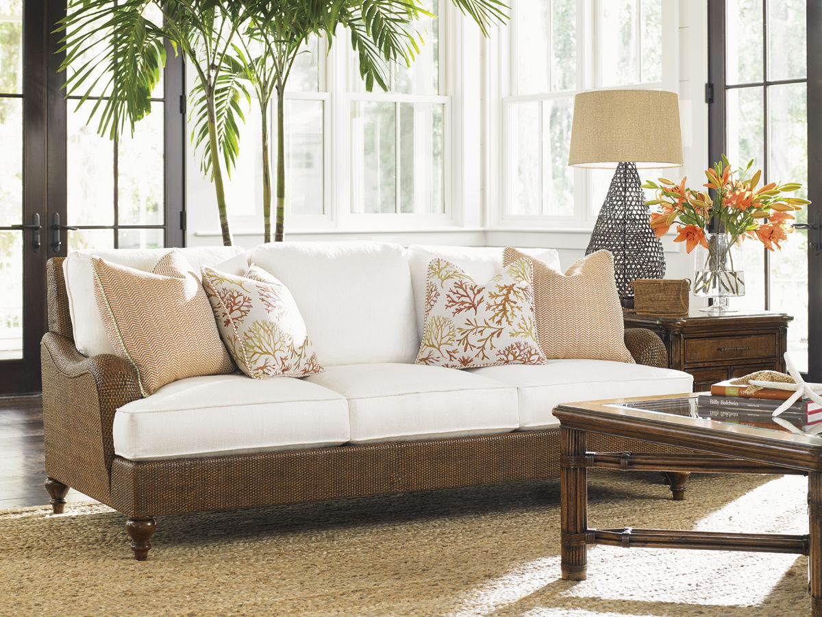 Bali Hai - Harborside Sofa - Dark Brown / White