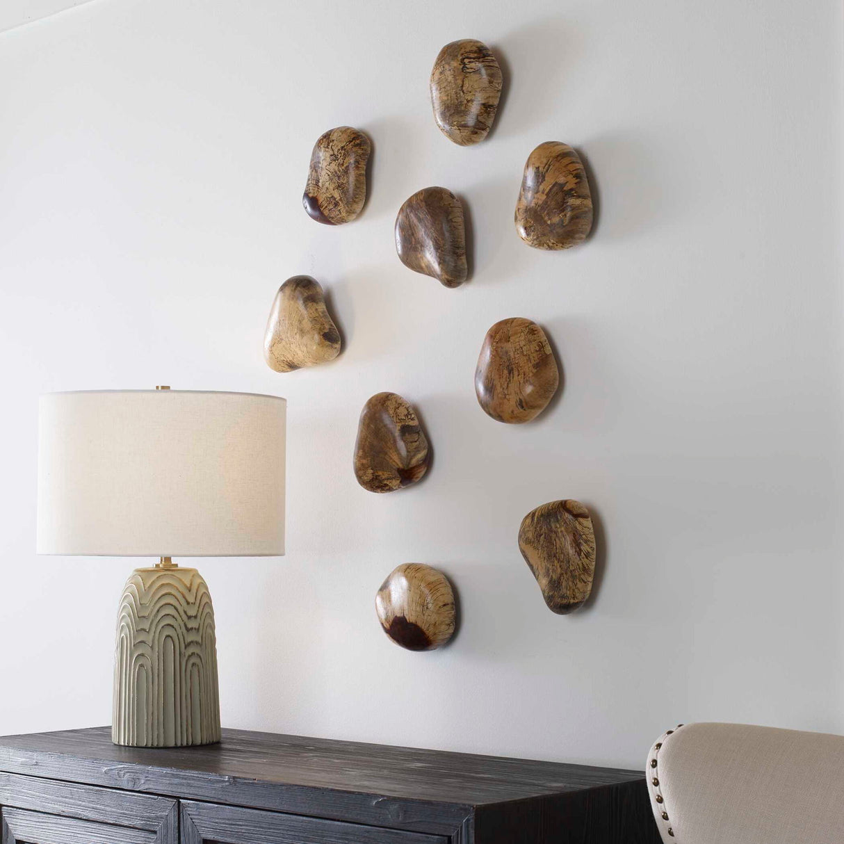 Pebbles - Blonde Wood Wall Décor, Set Of 9 - Light Brown
