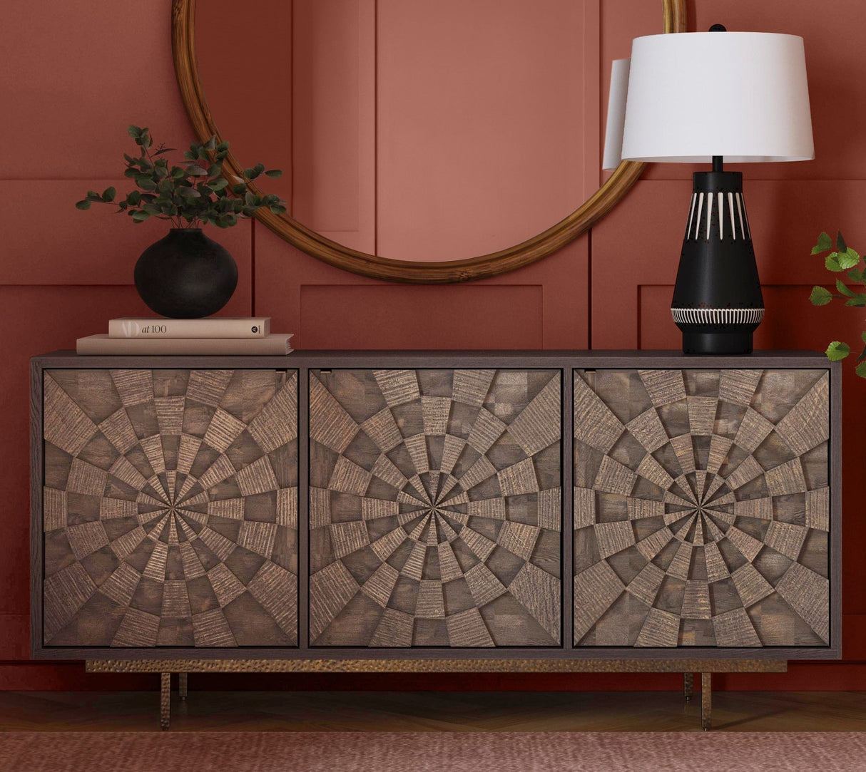 Adrienne - Server - Sandblasted Dark Brown & Antique Gold Metal