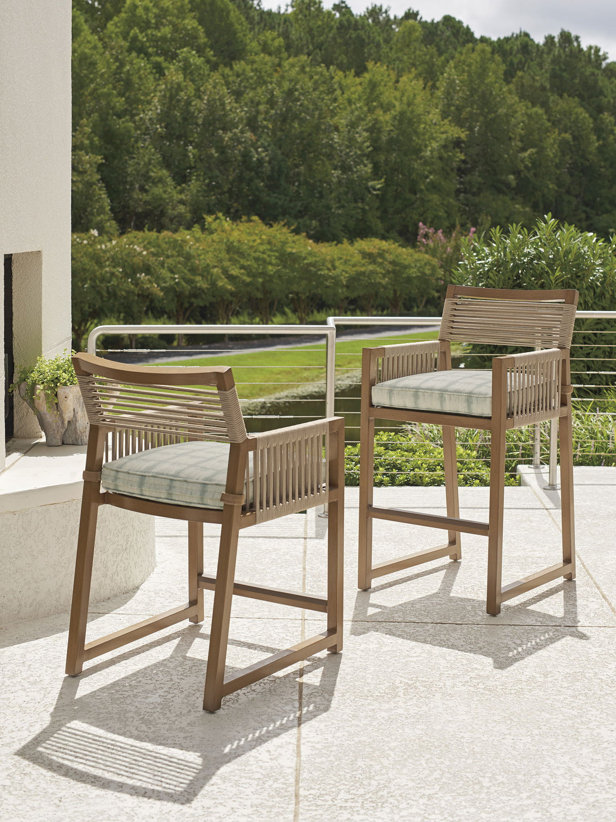 St Tropez - Bar Stool - Dark Brown / Light Blue