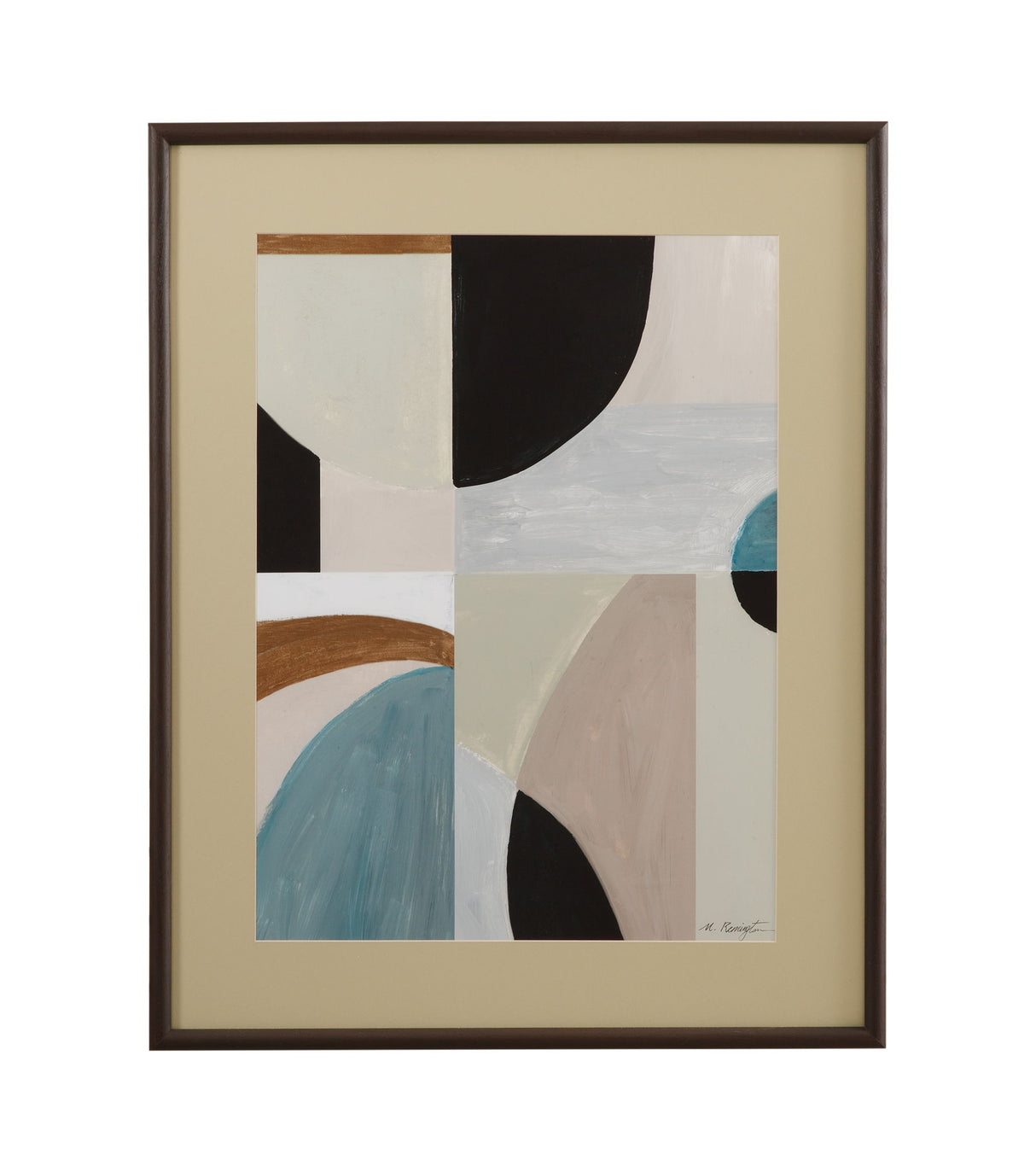 Curved Vision Shapes Framed Print - Light Brown