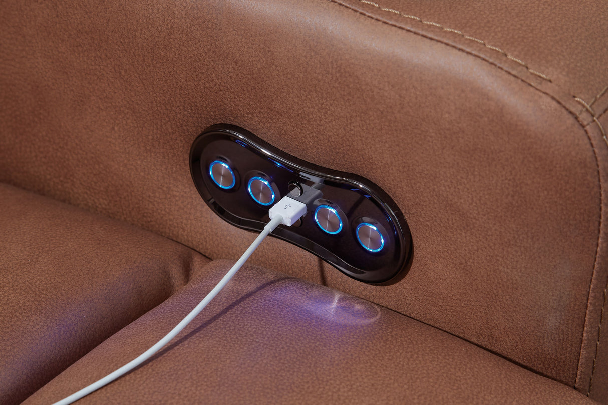 Clean-Slate - Power Reclining Loveseat With Console / Adj Headrest - Caramel