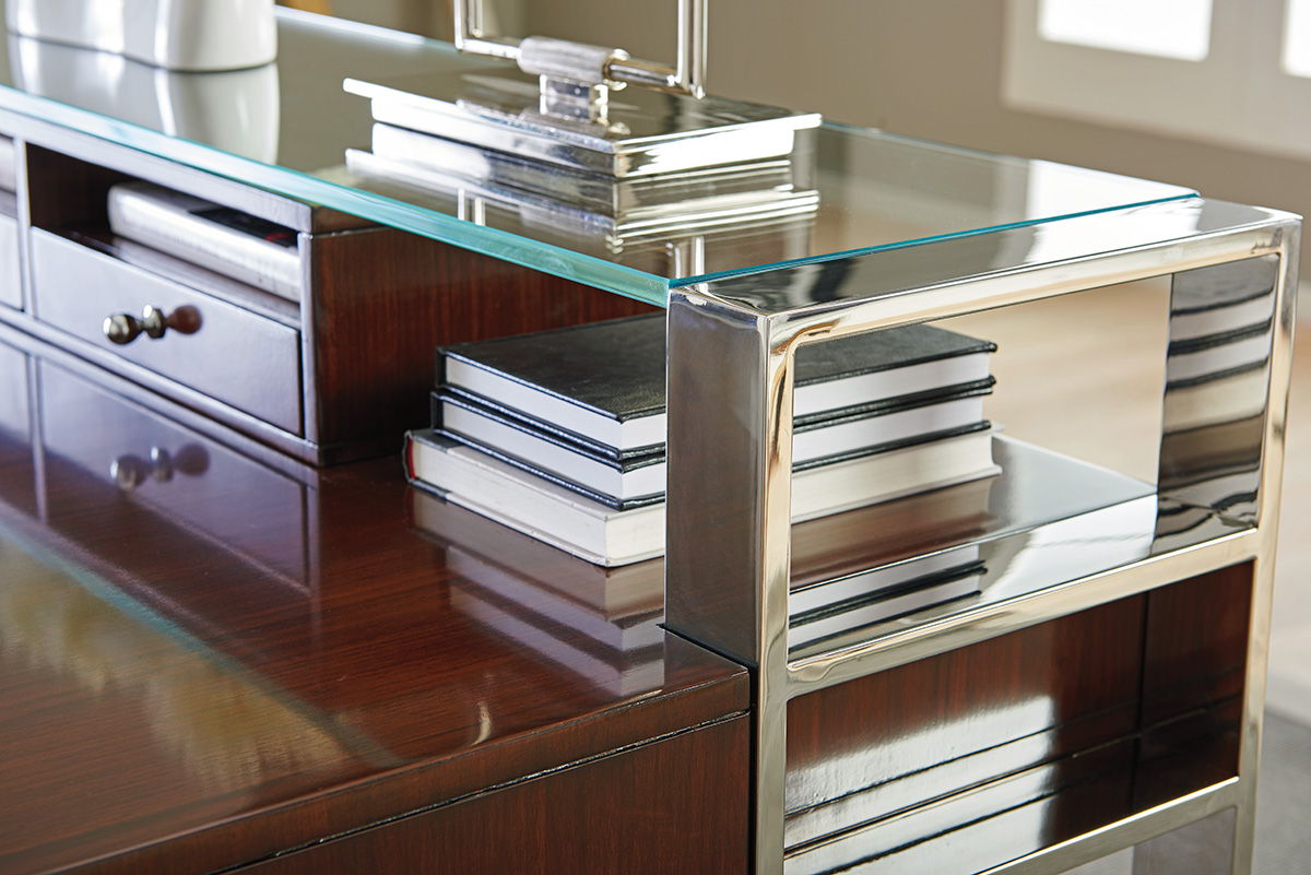 Studio Designs - Andrea Writing Desk - Dark Brown / Pearl Silver