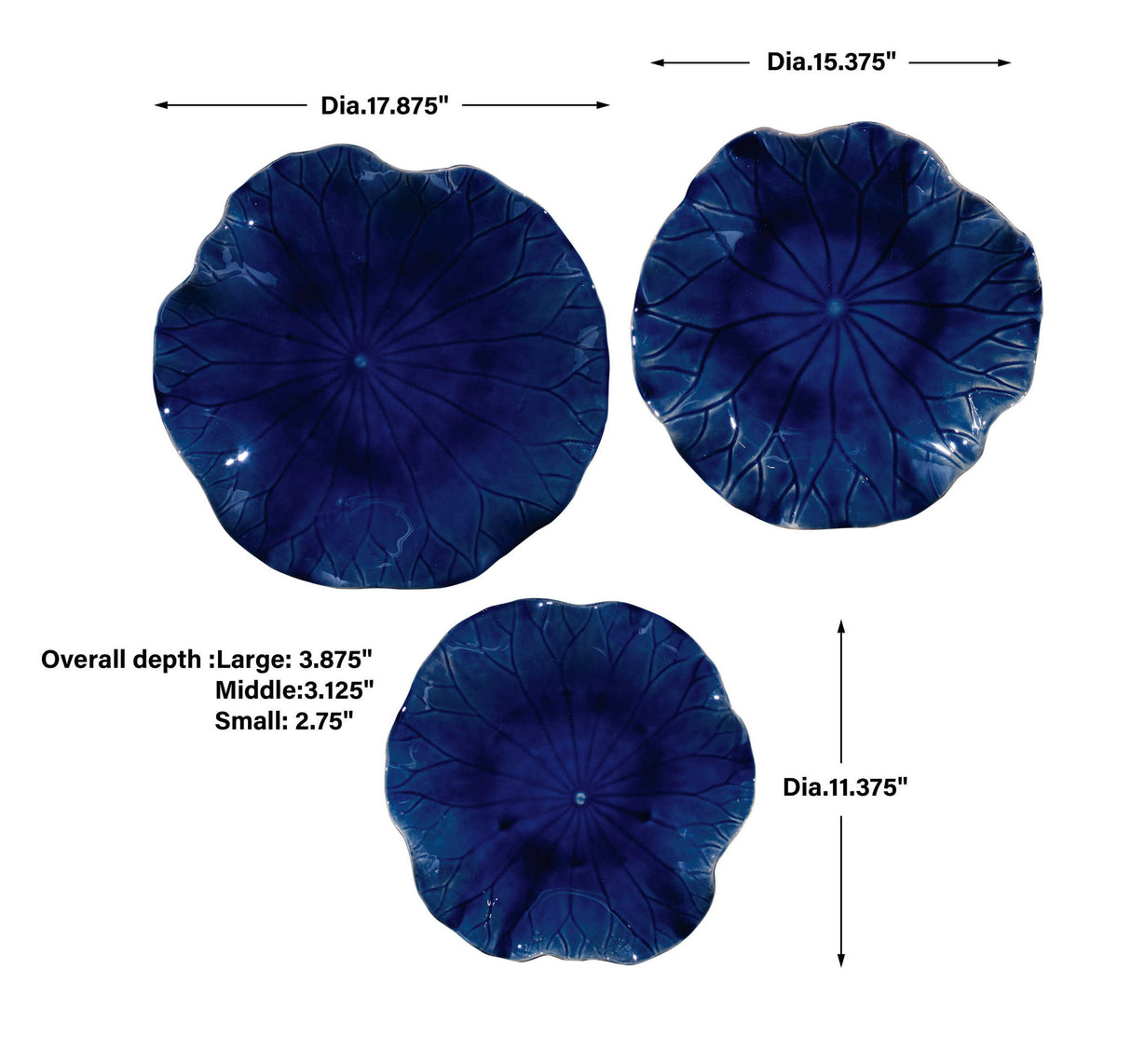 Abella - Ceramic Wall Decor, Set Of 3 - Blue