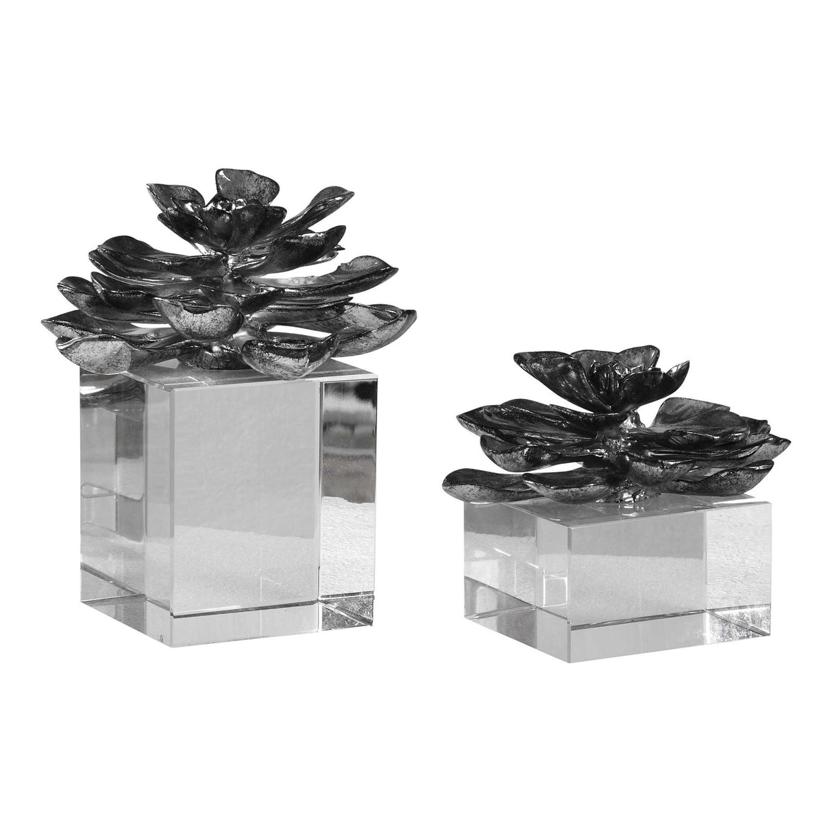 Indian Lotus - Metallic Flowers, Set Of 2 - Silver