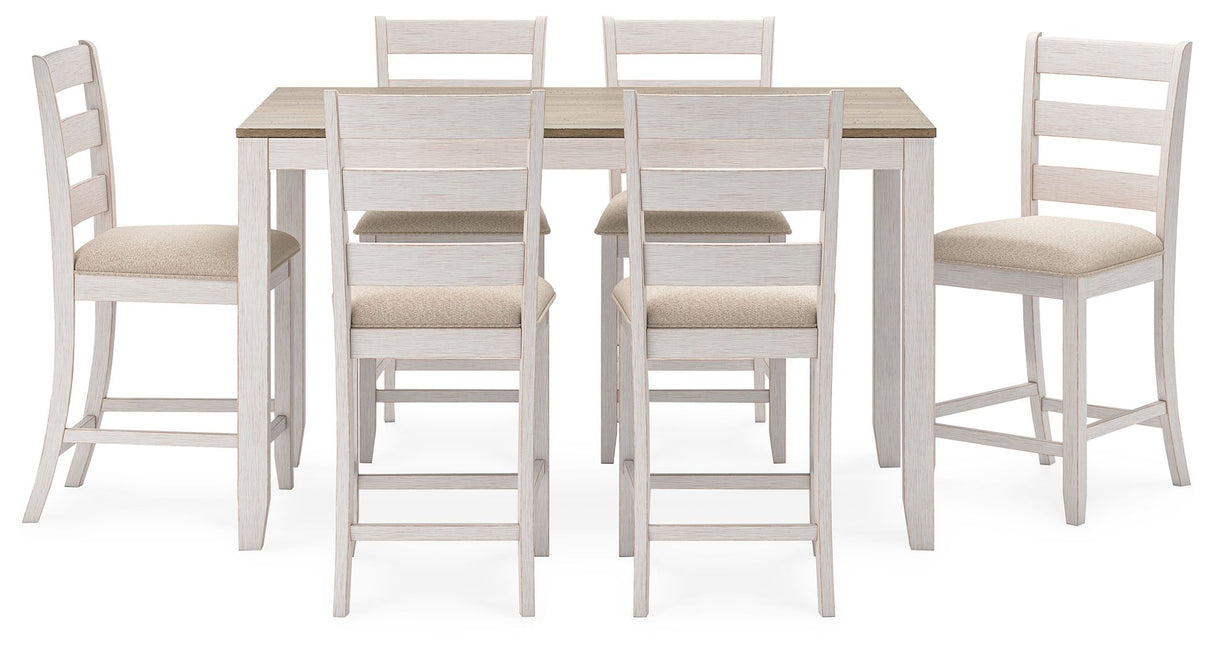 Skempton - Counter Height Dining Table and Bar Stools (Set of 7) - White / Light Brown