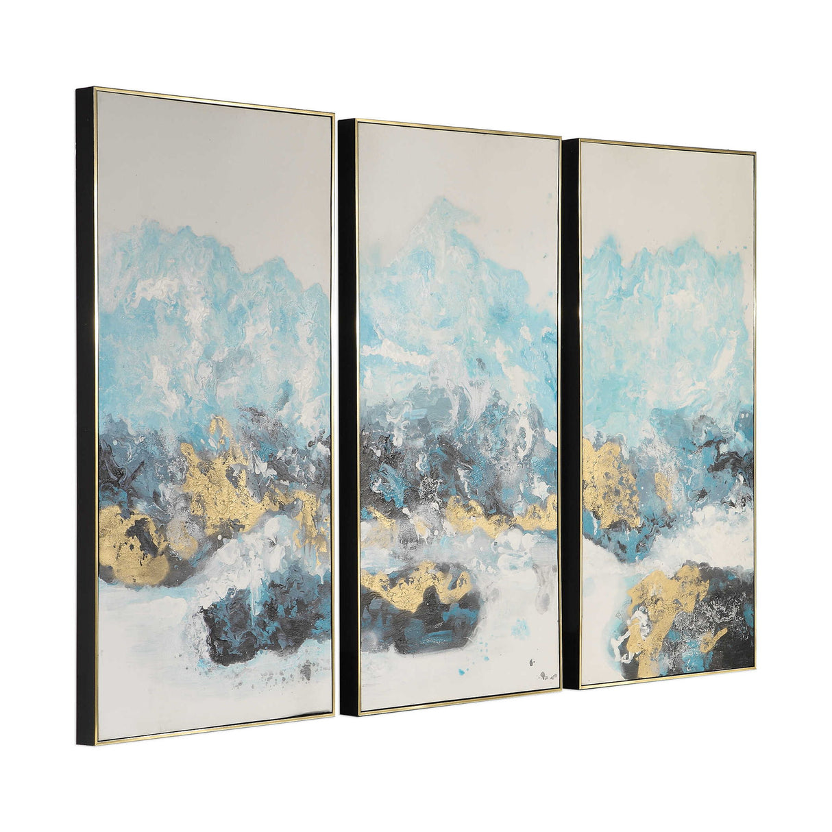 Crashing Waves - Abstract Art, Set Of 3 - Blue