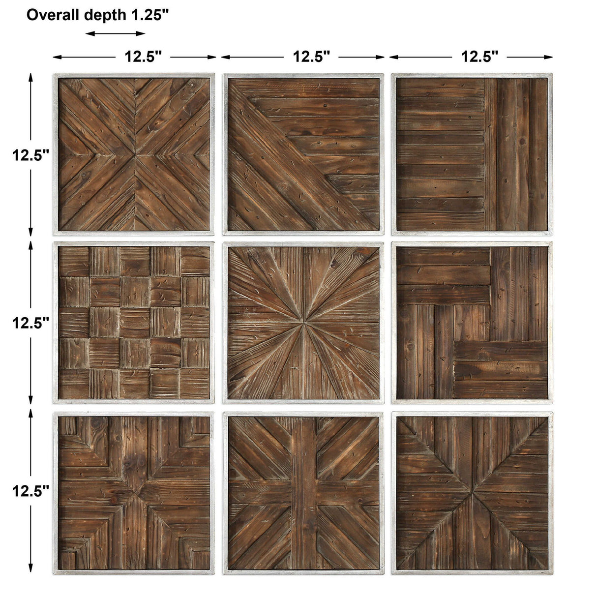 Bryndle - Rustic Wooden Squares, Set Of 9 - Brown, Dark