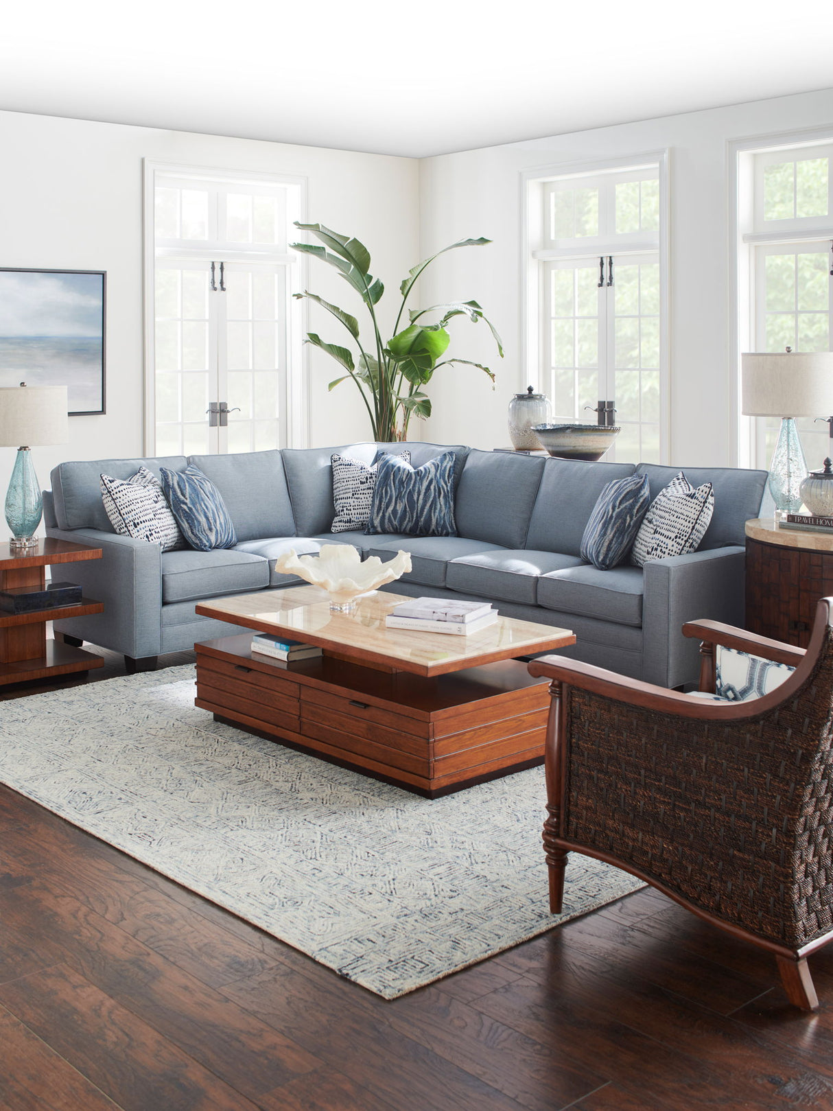 Ocean Club - Solstice Cocktail Table With Stone Top - Dark Brown / Beige