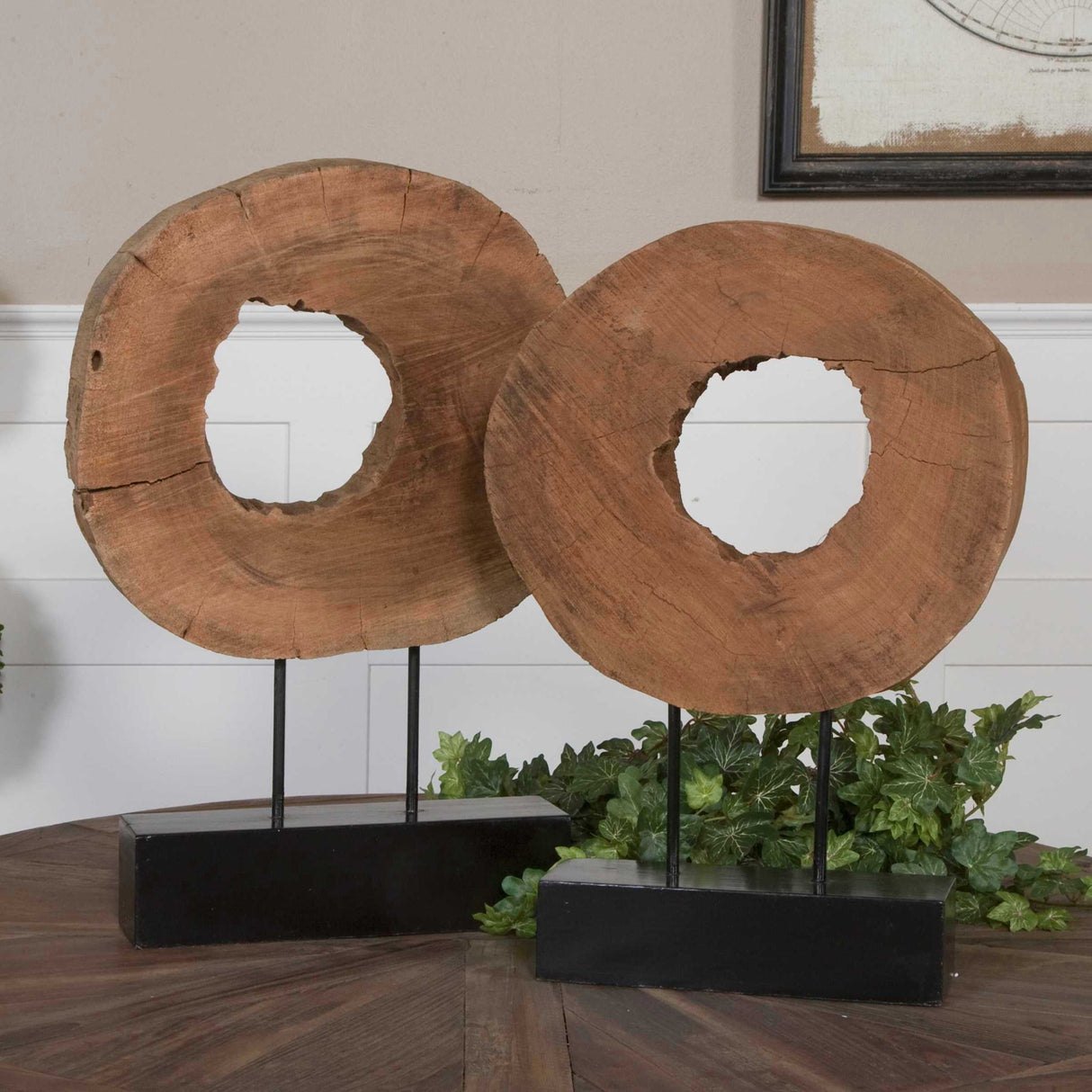 Ashlea - Wooden Sculptures, Set Of 2 - Light Brown & Black