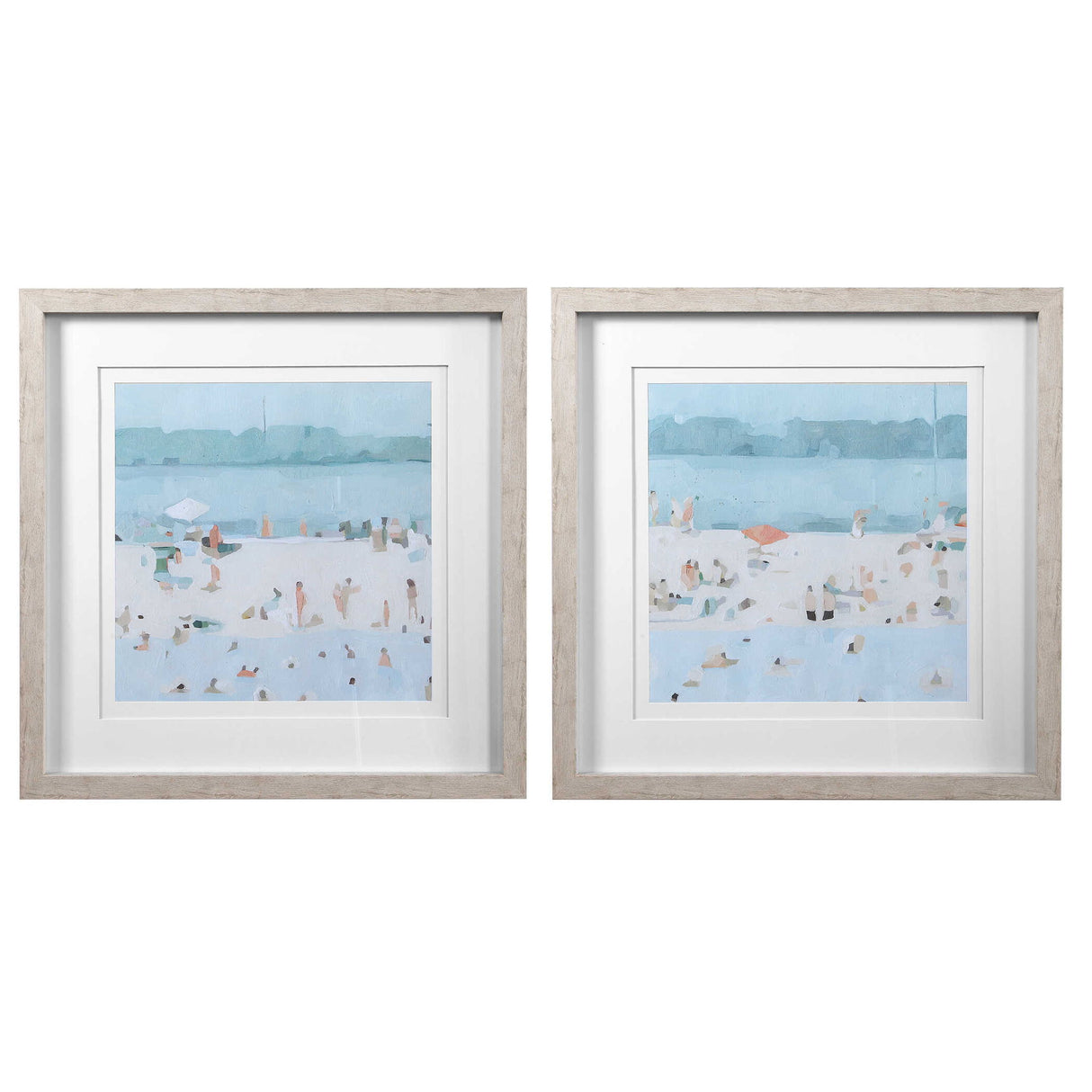 Sea Glass Sandbar - Framed Prints, Set Of 2 - Blue, Light