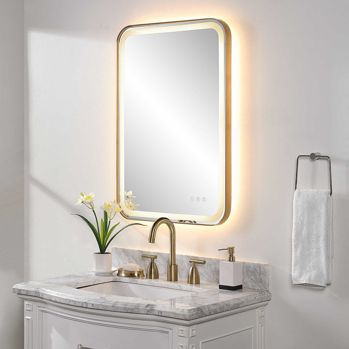 Crofton - Vanity Mirror - Gold & Pearl Silver