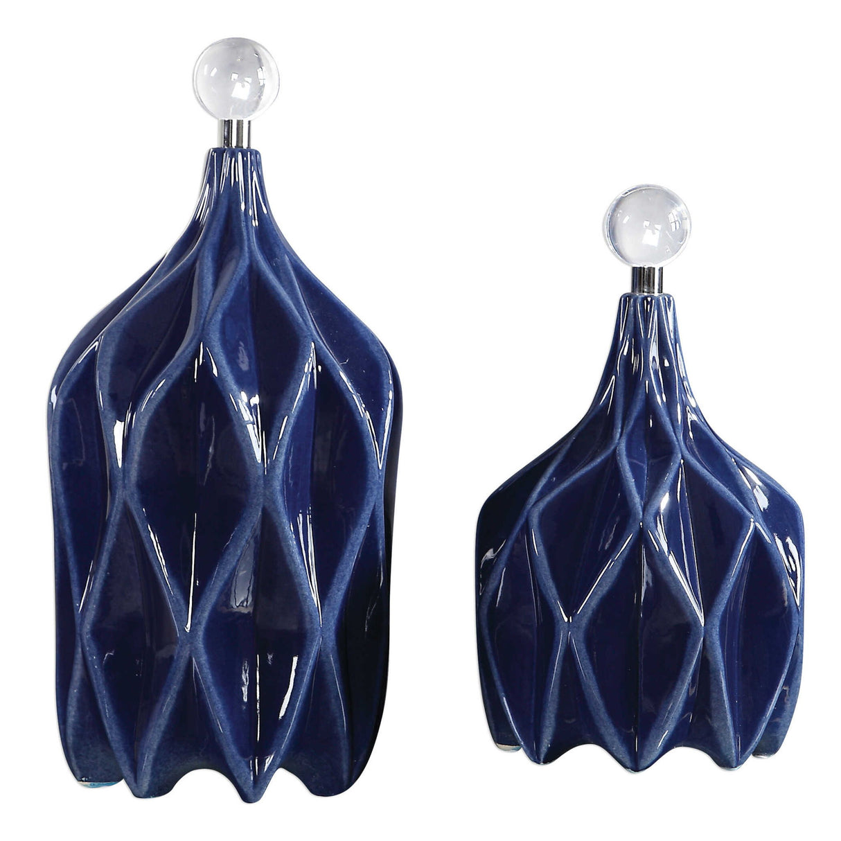 Klara - Geometric Bottles, Set Of 2 - Blue