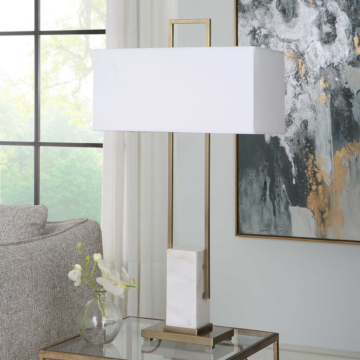 Column - White Marble Table Lamp
