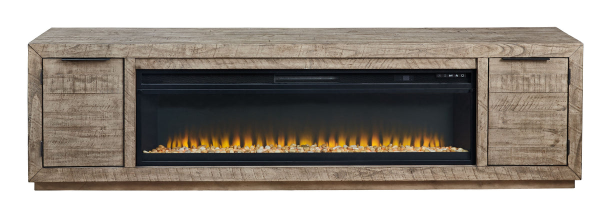 Krystanza - TV Stand with Wide Fireplace Insert - Weathered Gray