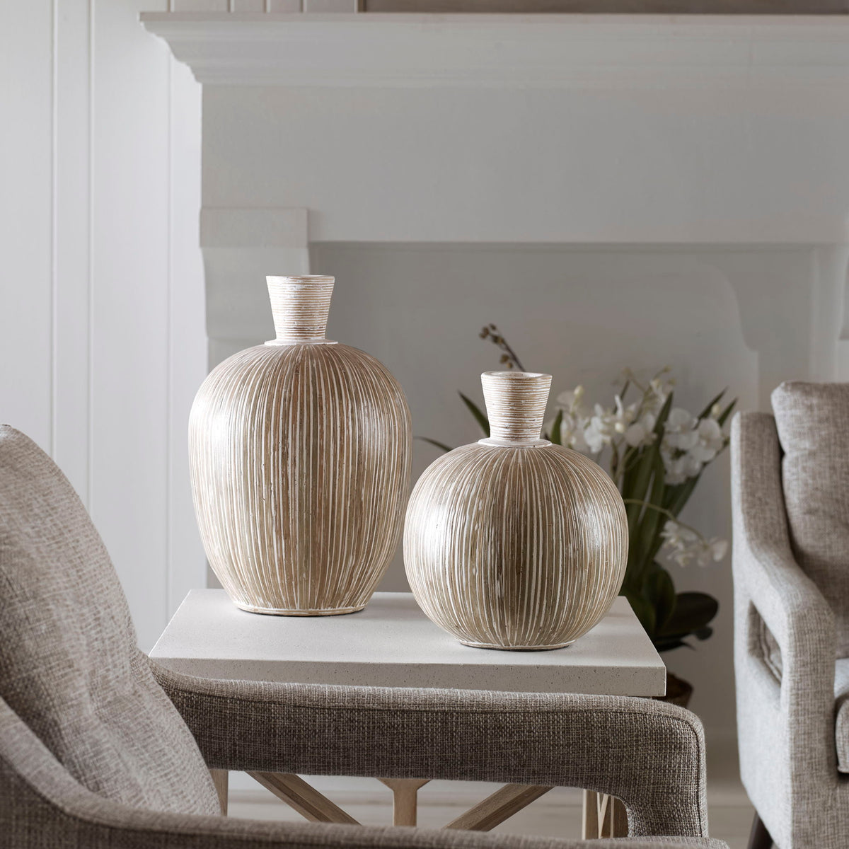 Islander - Washed Vases, Set Of 2 - White