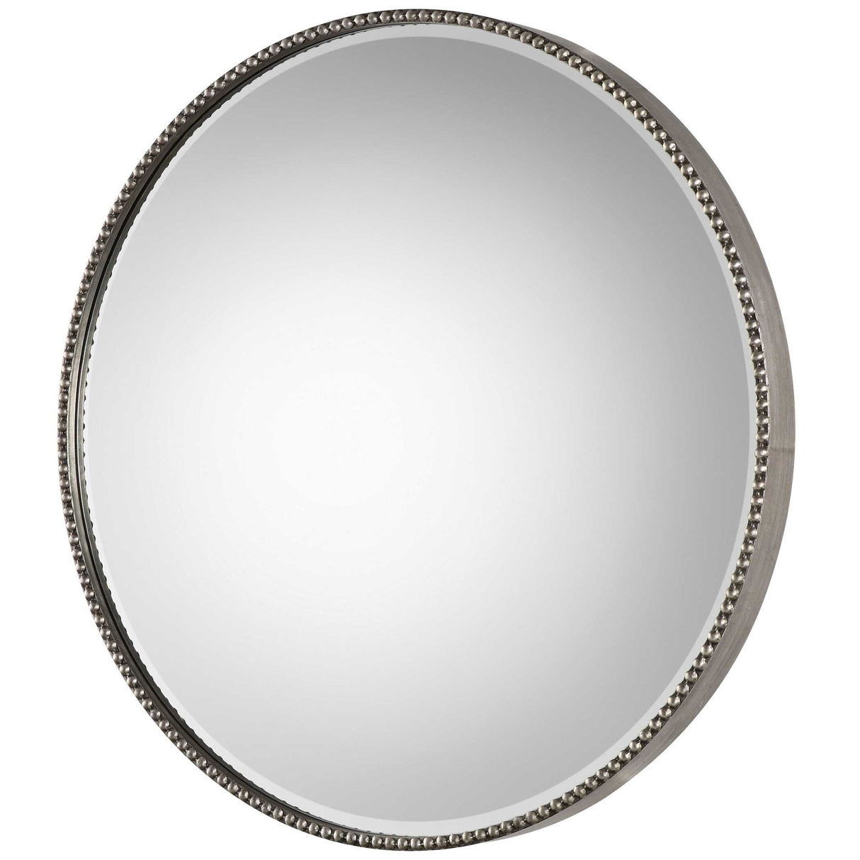 Stefania - Beaded Round Mirror - Pearl Silver