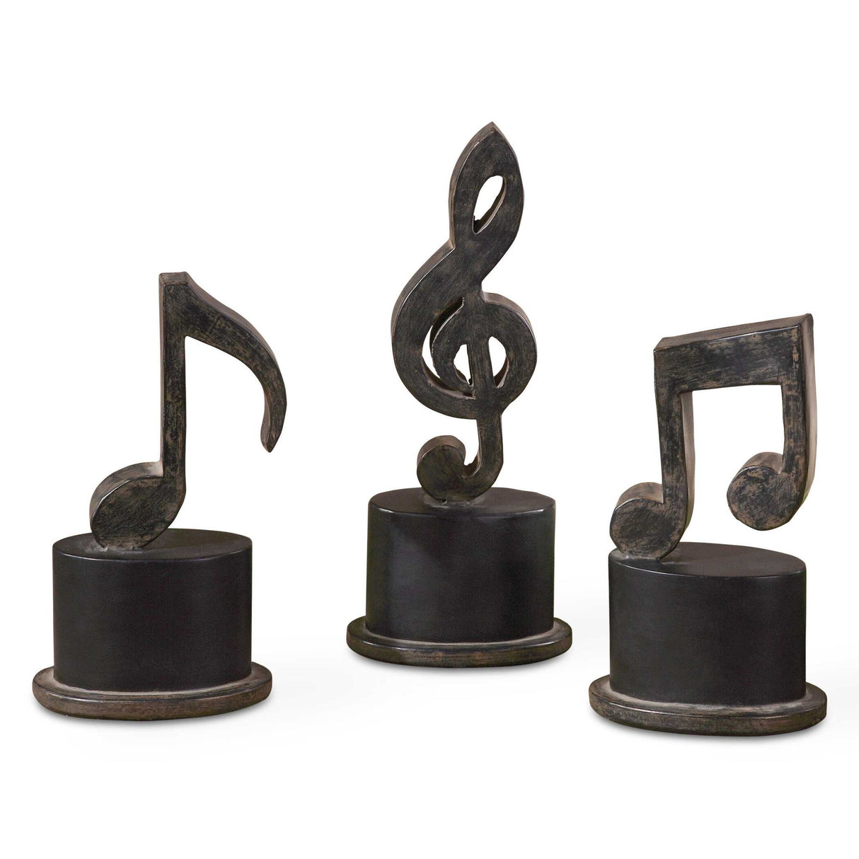Music Notes - Metal Figurines, Set Of 3 - Black