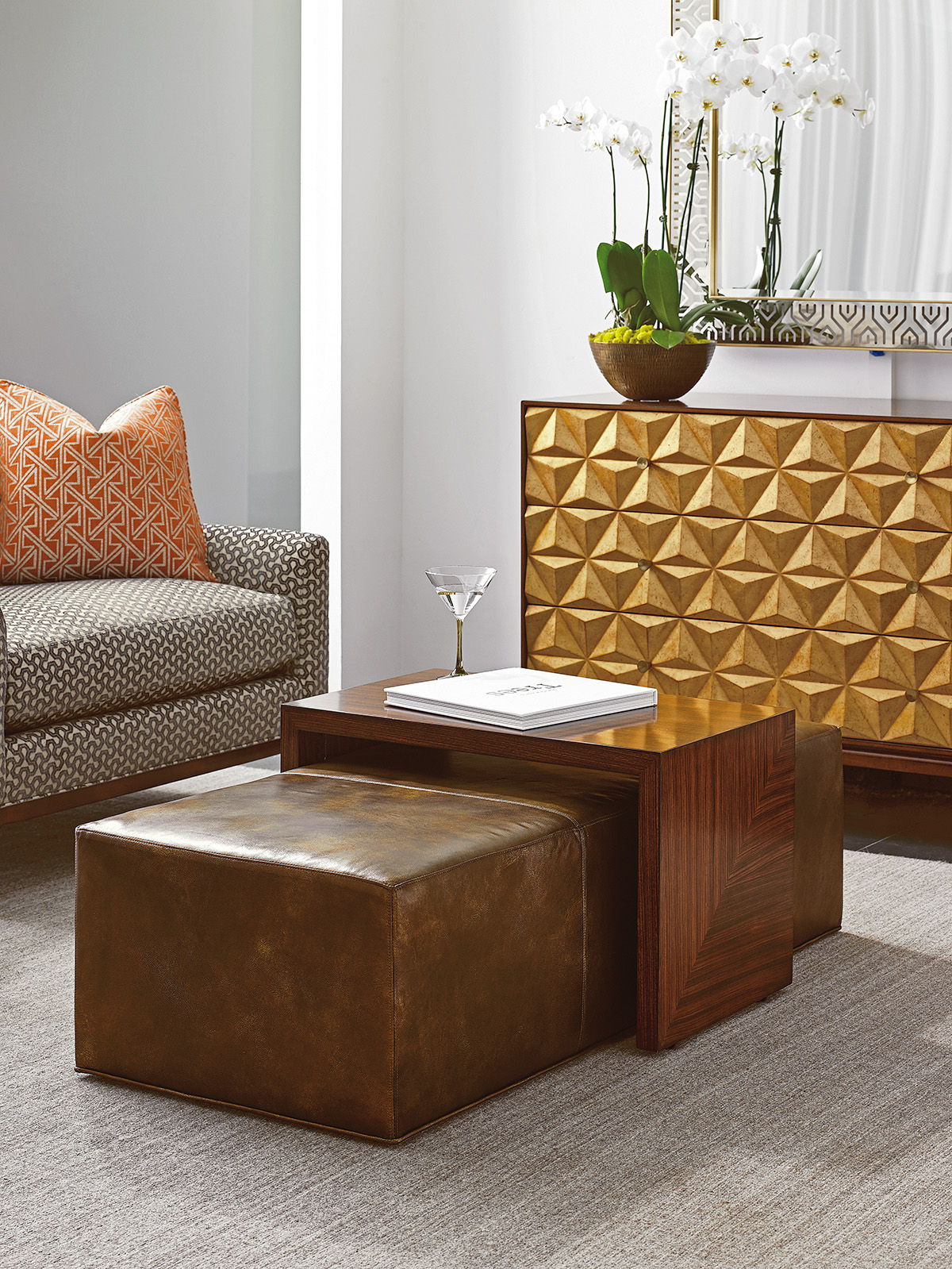 Lexington Leather - Broadway Leather Cocktail Ottoman With Slide - Dark Brown