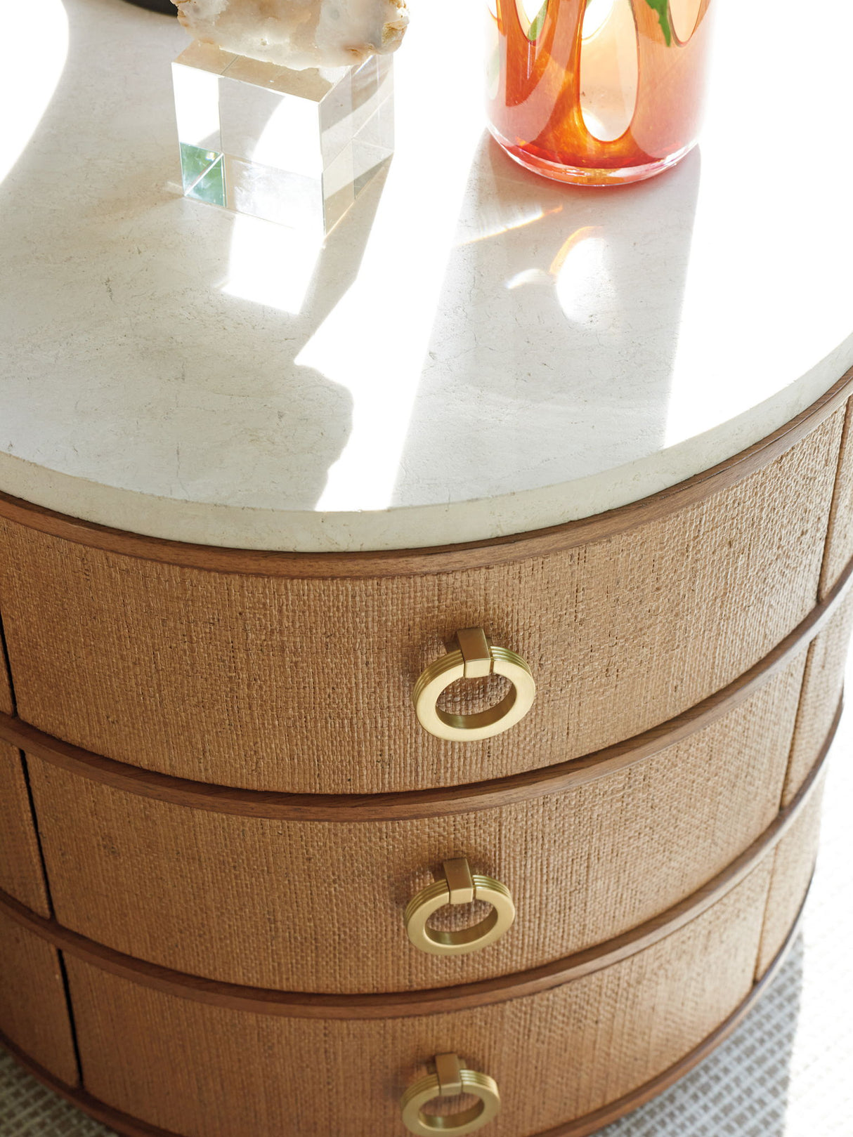 Palm Desert - Banning Raffia Round Lamp Table - Dark Brown