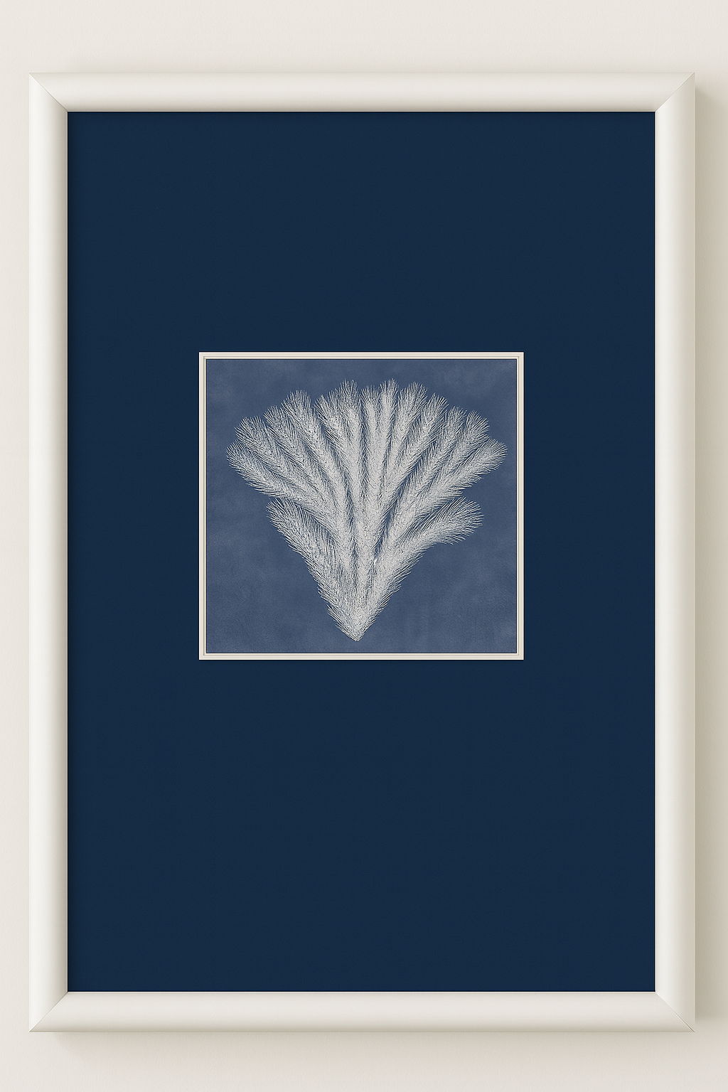 Coral Silhouette I Framed Print - Blue / White