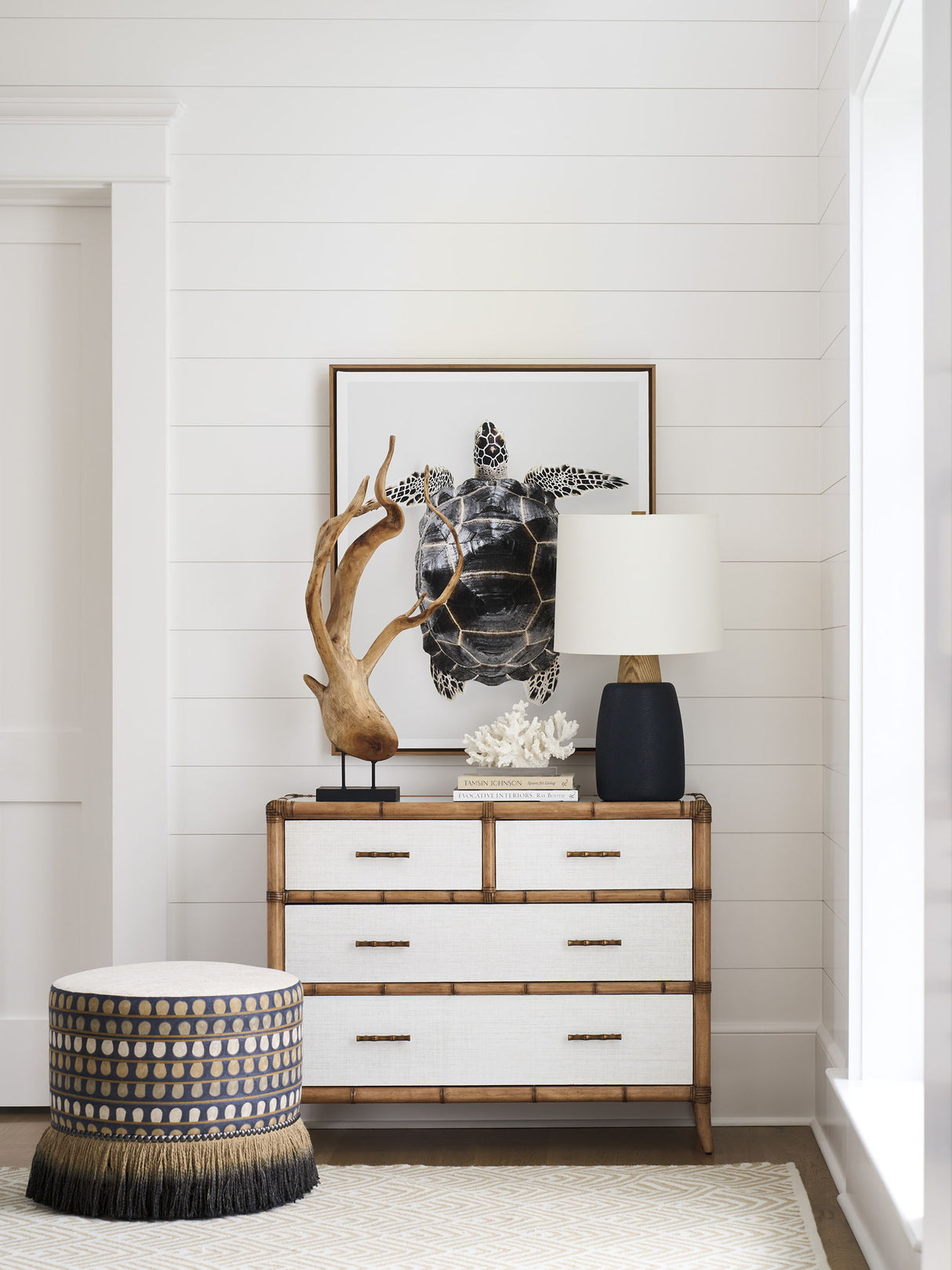 Key Biscayne - Lamar Swivel Ottoman - Light Brown / Blue