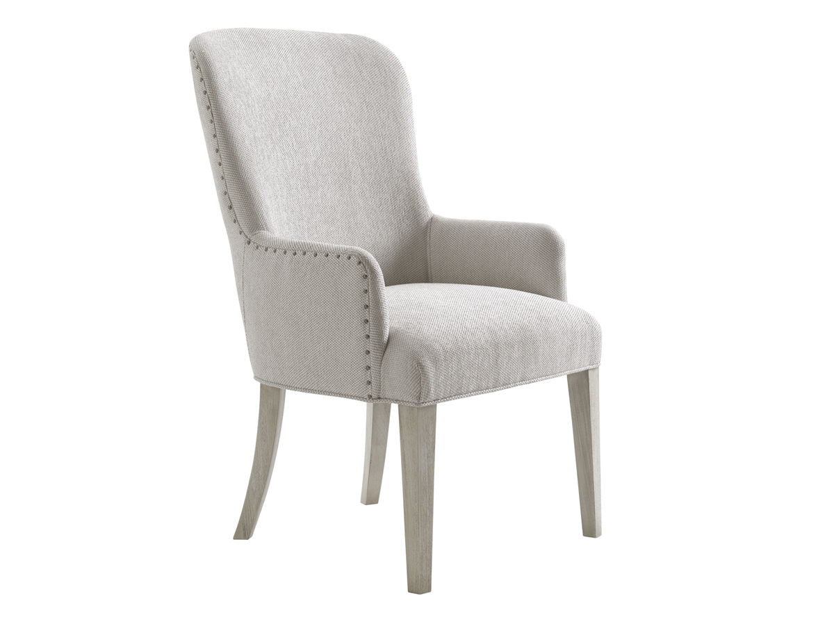 Oyster Bay - Wood Baxter Upholstered Arm Chair - Pearl Silver