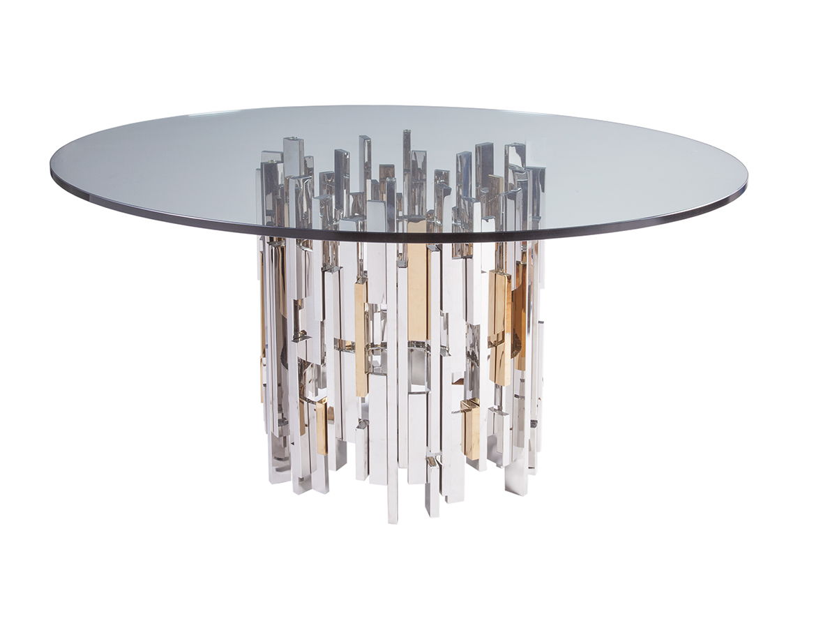Signature Designs - Cityscape Round Dining Table With Glass Top - Pearl Silver