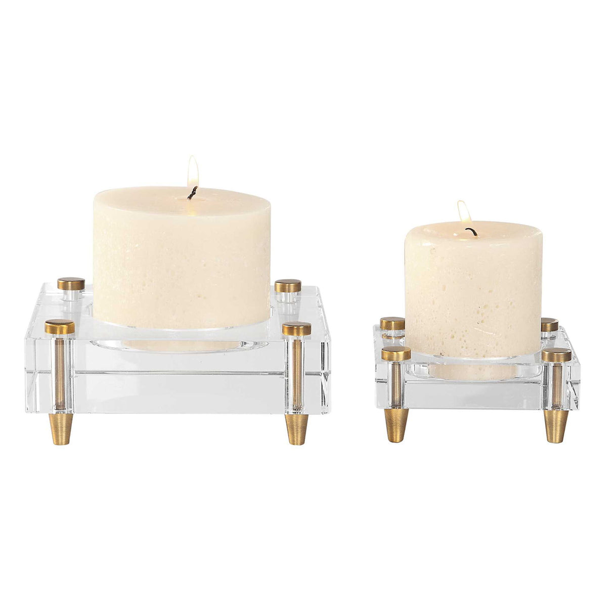 Claire - Crystal Block Candleholders, Set Of 2 - Beige