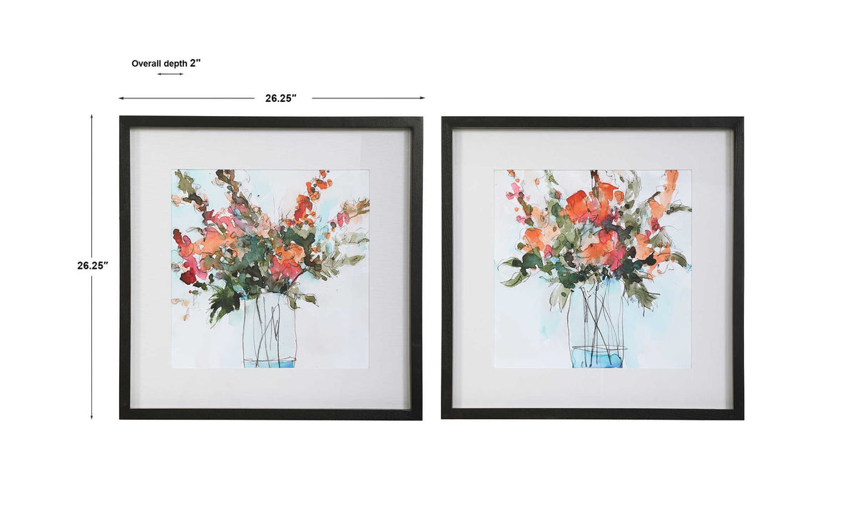 Fresh Flowers - Watercolor Prints, Set Of 2 - Beige