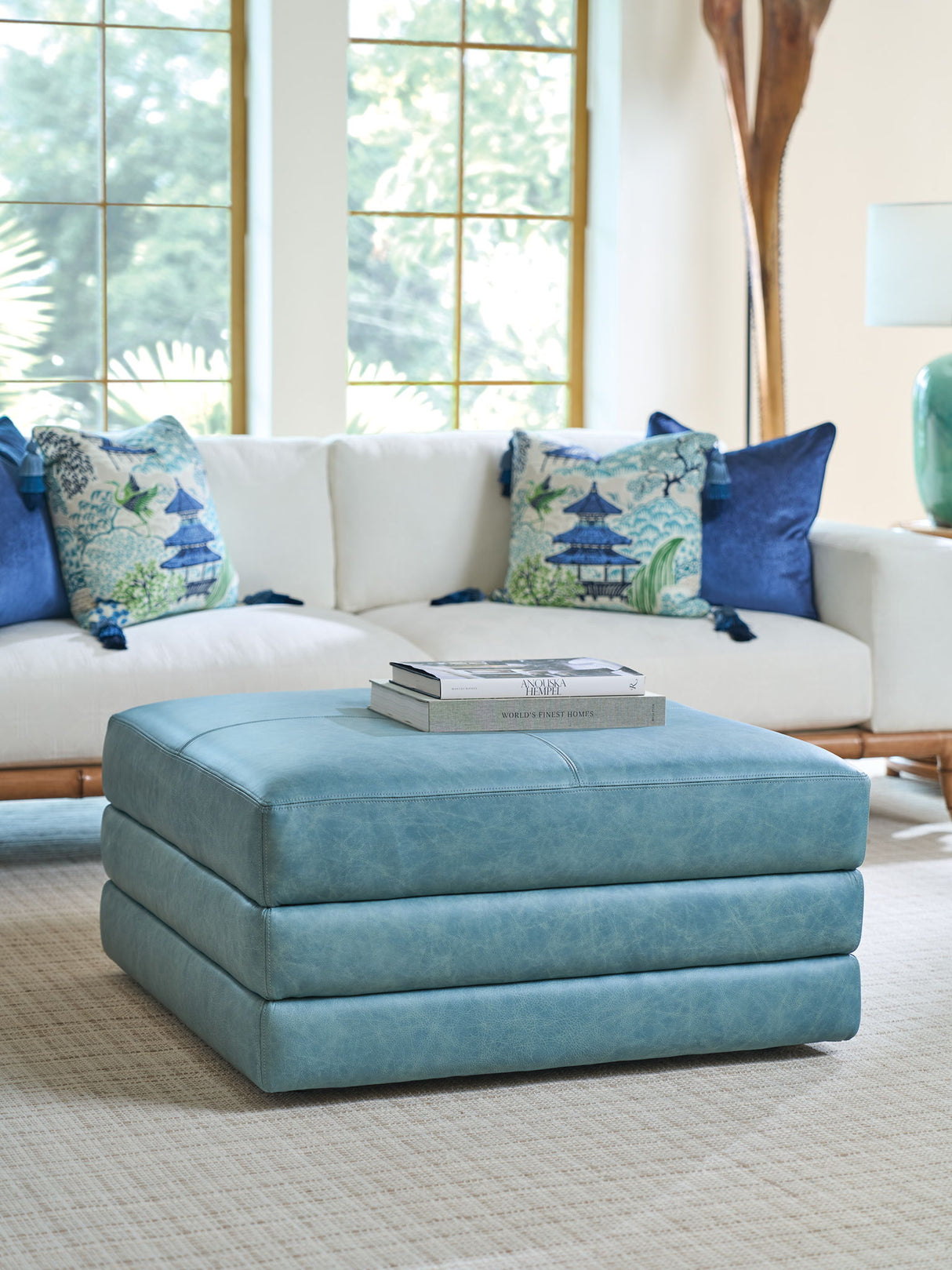 Lexington Leather - Brickell Leather Ottoman - Light Blue