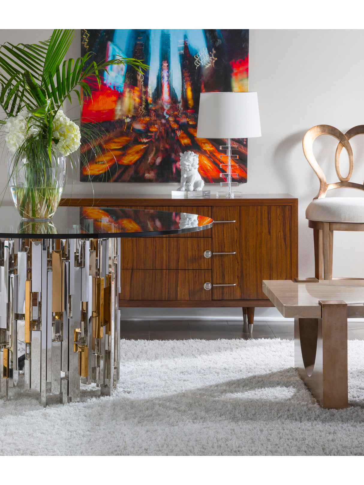 Signature Designs - Cityscape Round Dining Table With Glass Top - Pearl Silver