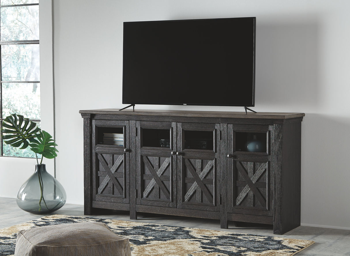 Tyler Creek - Extra Large TV Stand - Black / Gray