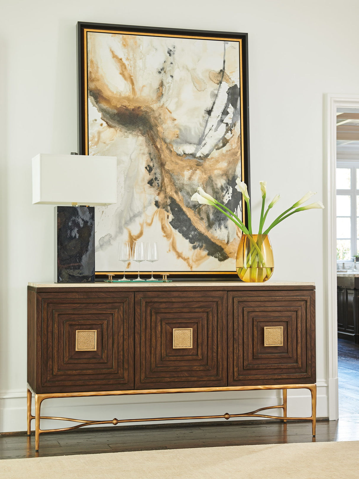 Silverado - Tiburon Sideboard With Stone Top - Dark Brown