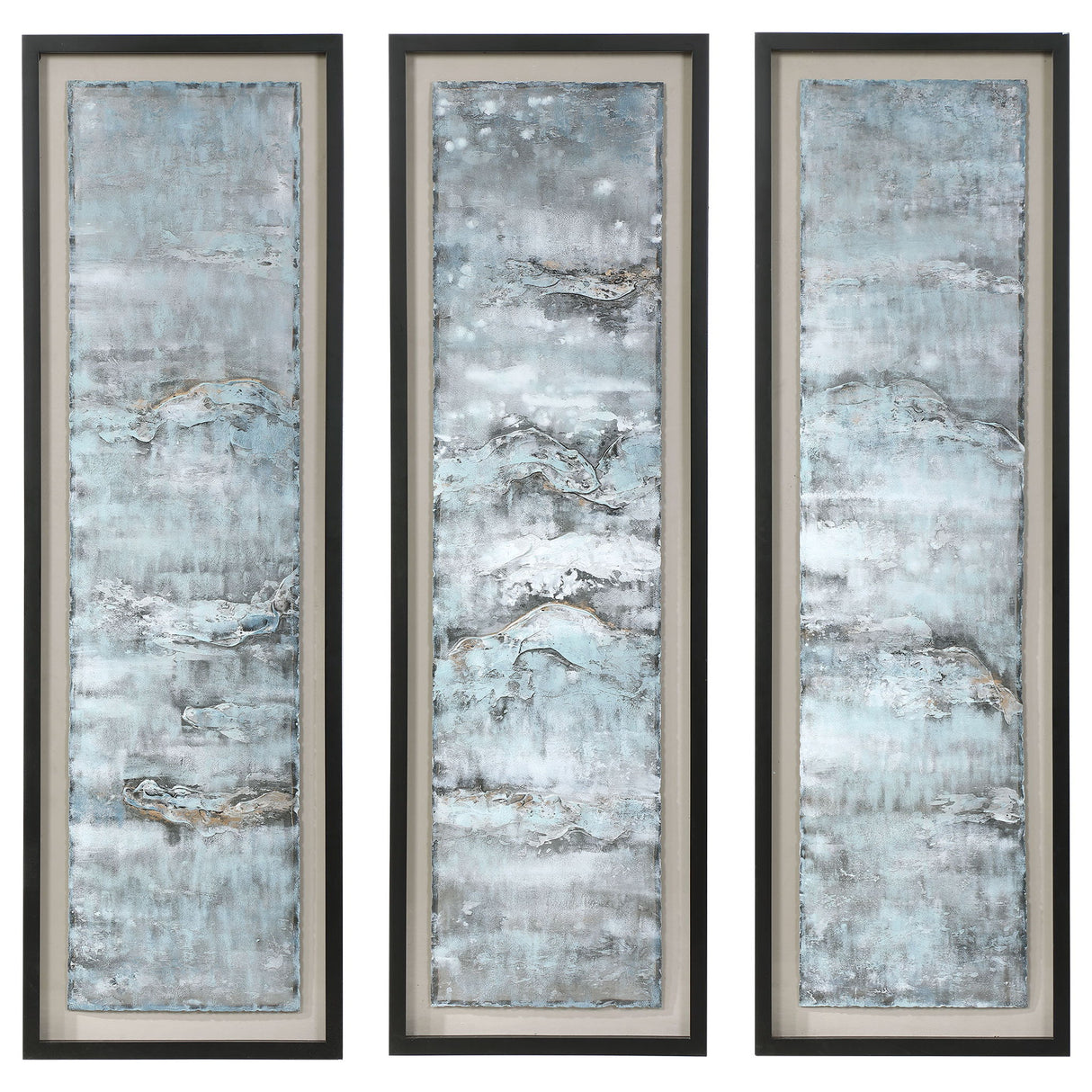 Ocean Swell - Painted Metal Art, Set Of 3 - Blue