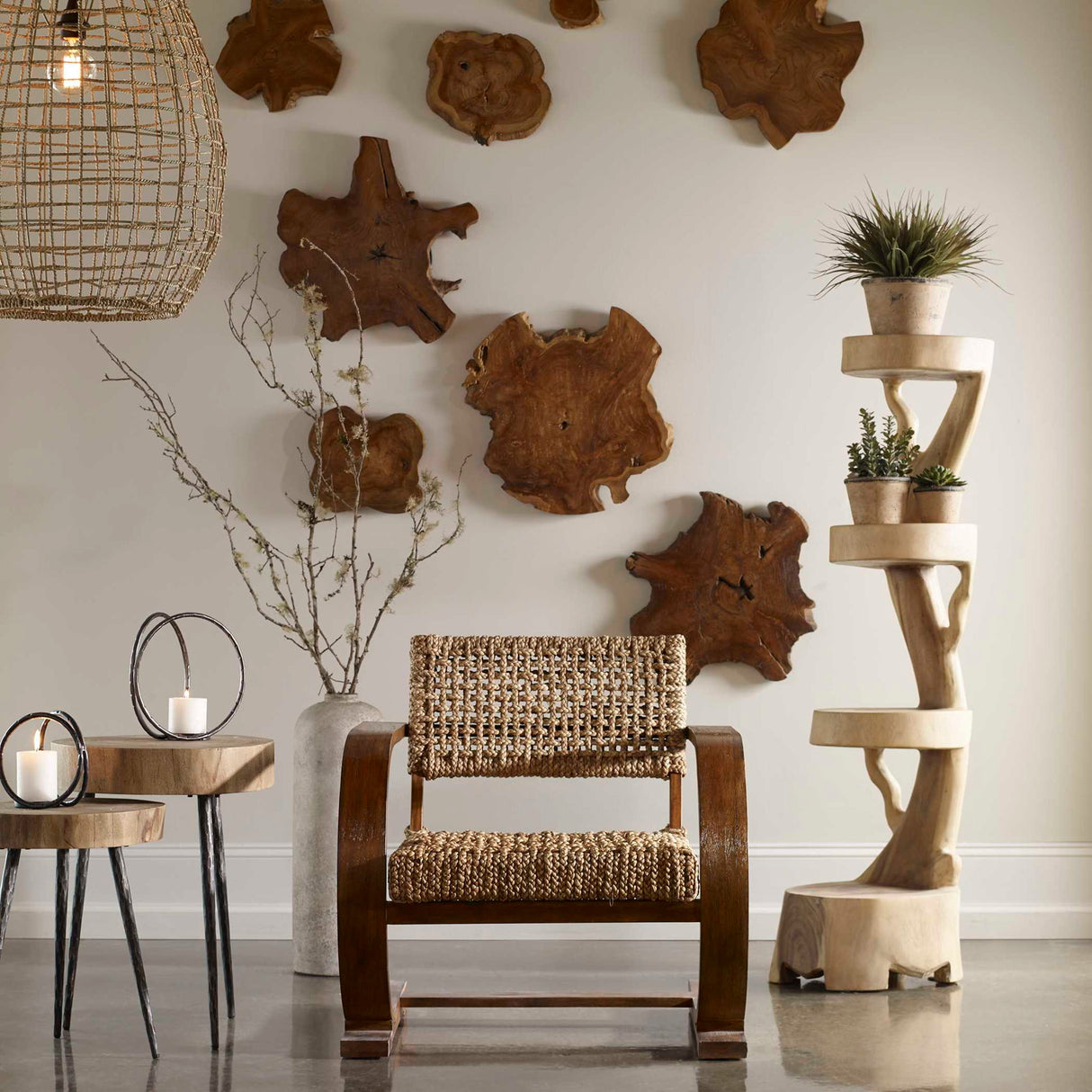 Kalani - Teak Wall Art Set Of 3 - Light Brown