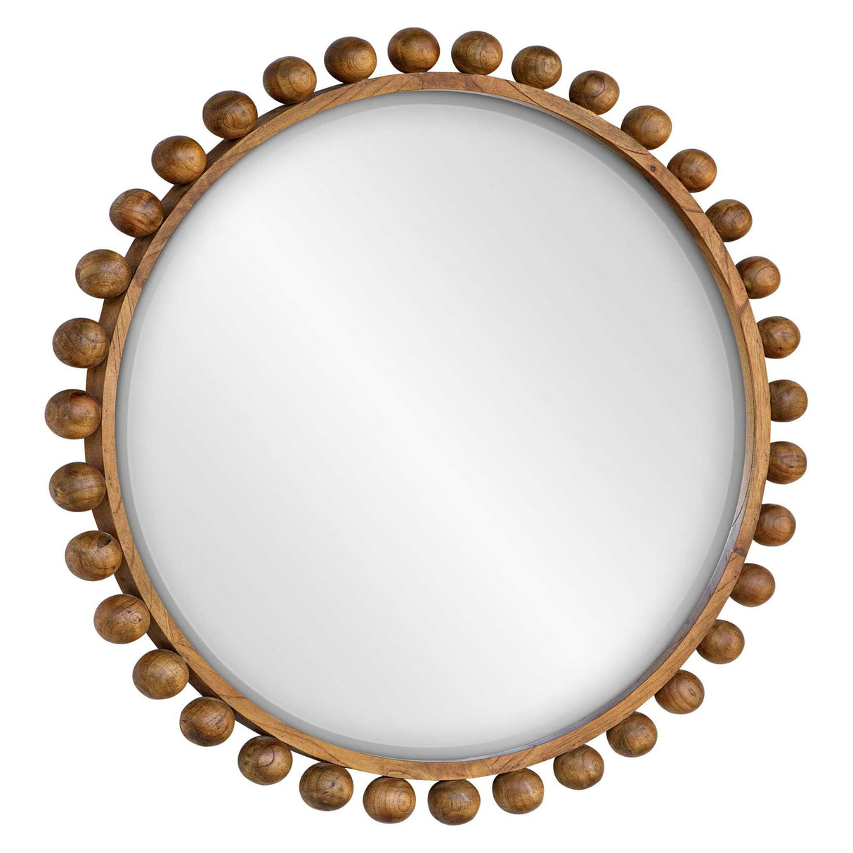 Cyra - Wood Beaded Round Mirror - Bronze