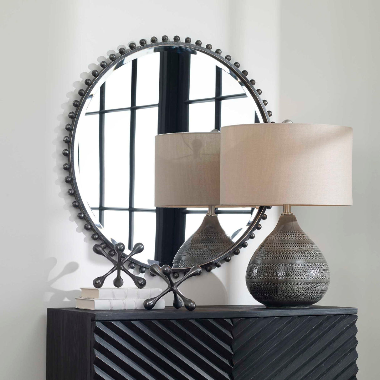 Taza - Round Iron Mirror - Gray, Dark