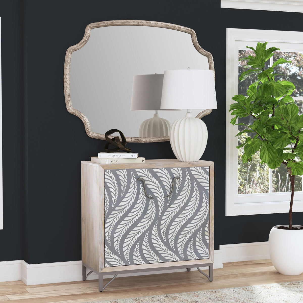 Leia - Bar Cabinet - White Mango / Ivory Bone / Gray