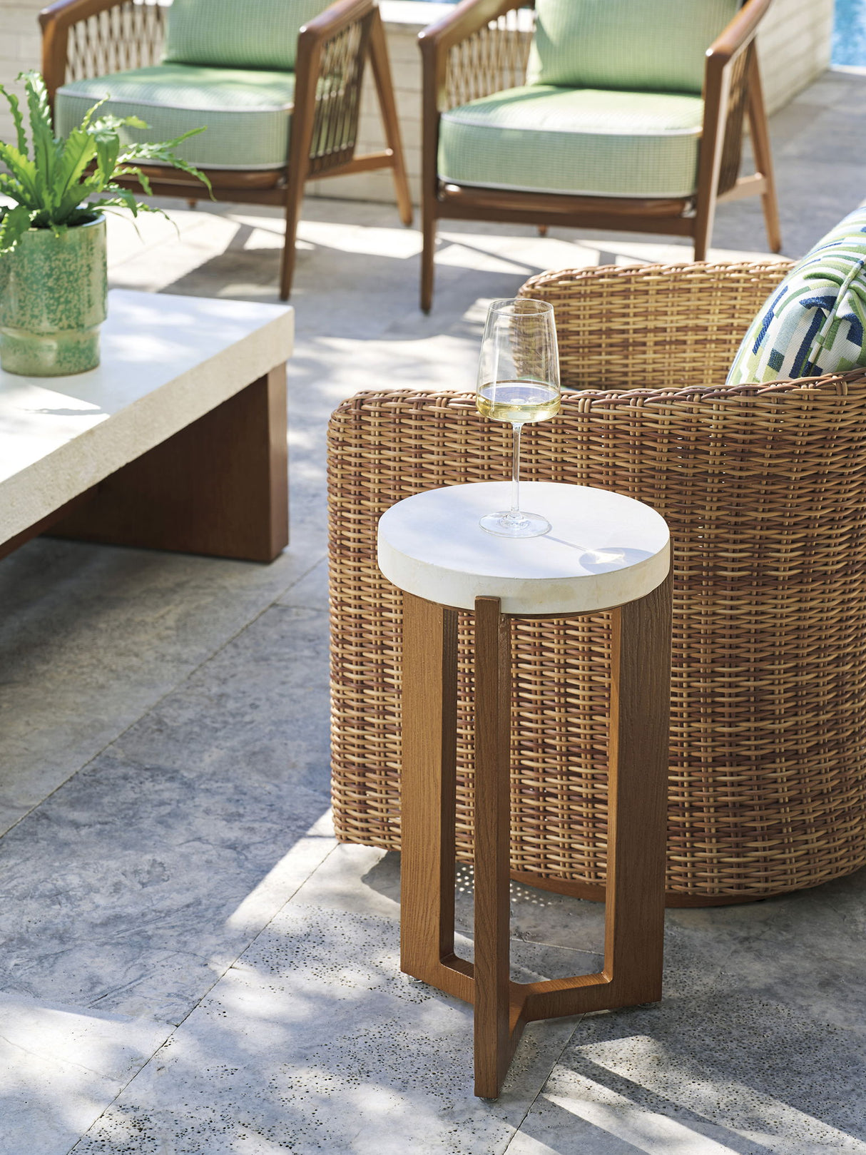 Palm Desert Poolside - Accent Table - Dark Brown / White