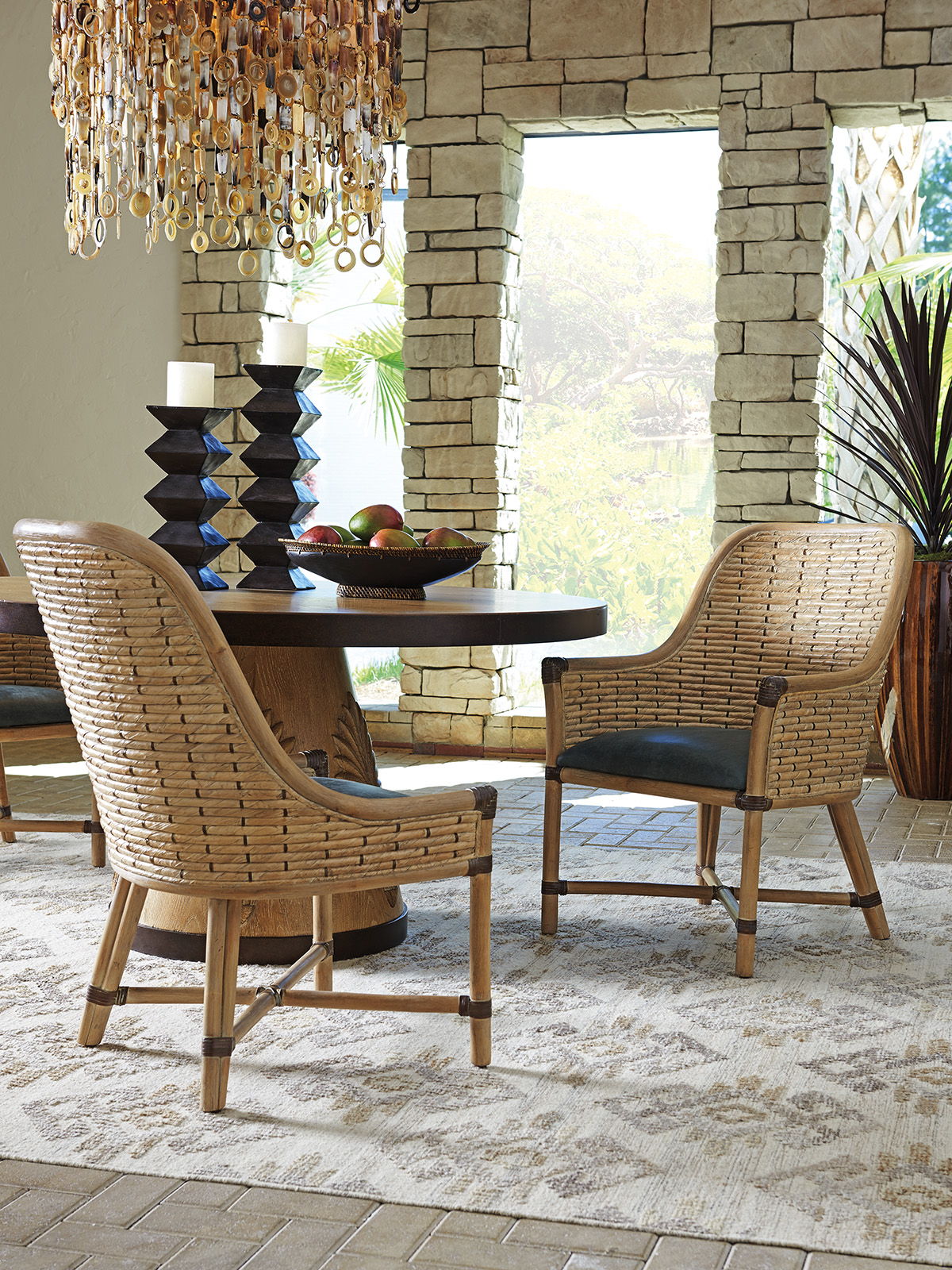 Los Altos - Keeling Woven Side Chair With Green Seat- Light Brown