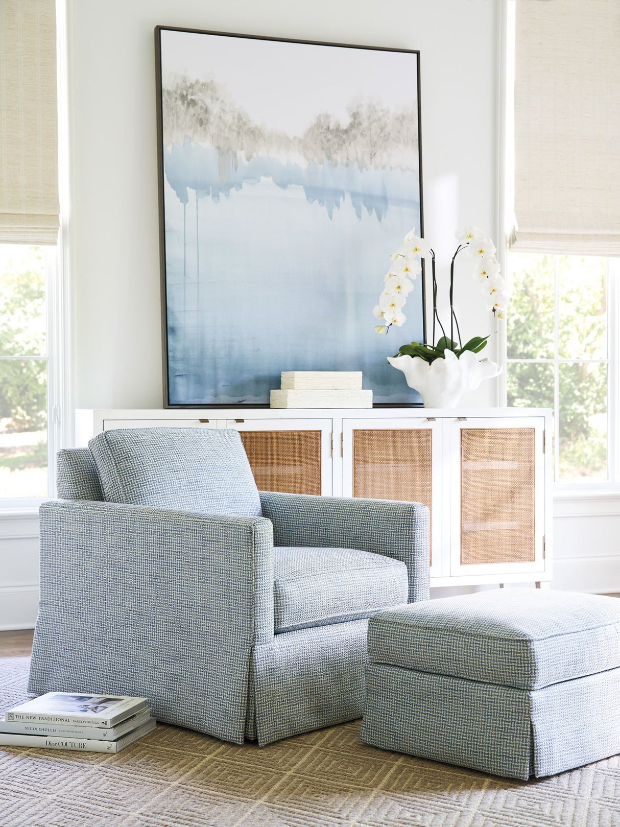 Barclay Butera Upholstery - Beach Club Chair - Light Blue / White