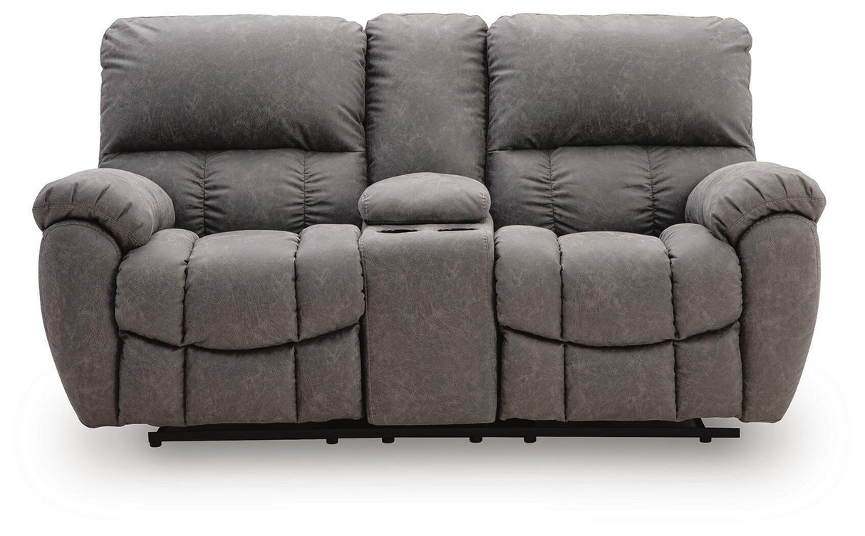 Bakerstein - Power Reclining Loveseat/Console/Adjustable Headrest - Galaxy