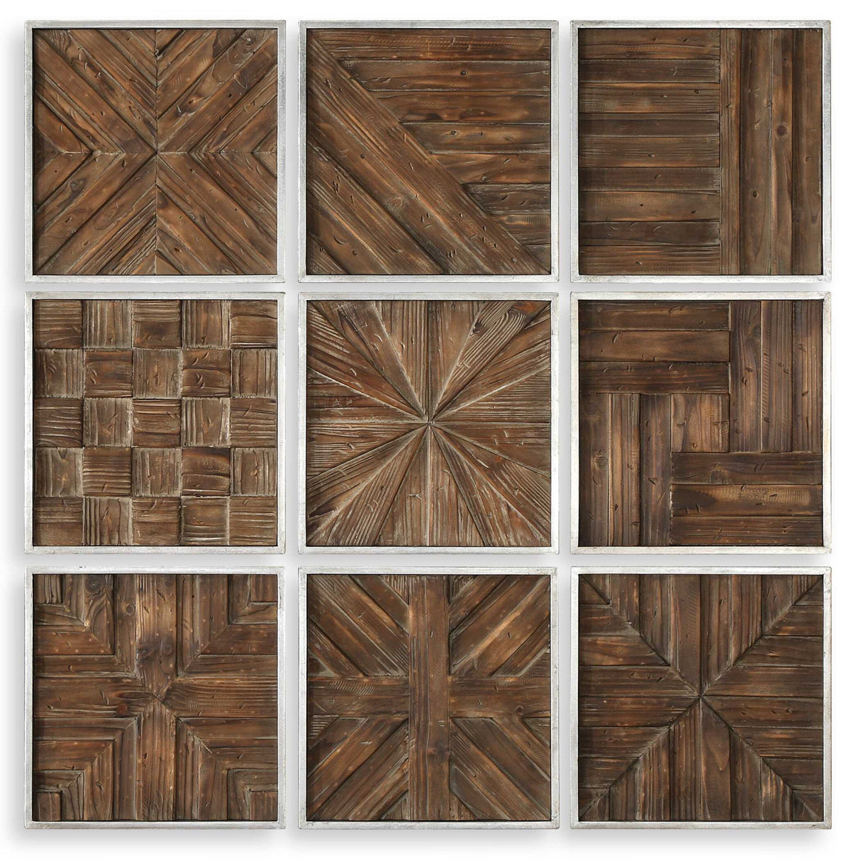 Bryndle - Rustic Wooden Squares, Set Of 9 - Brown, Dark