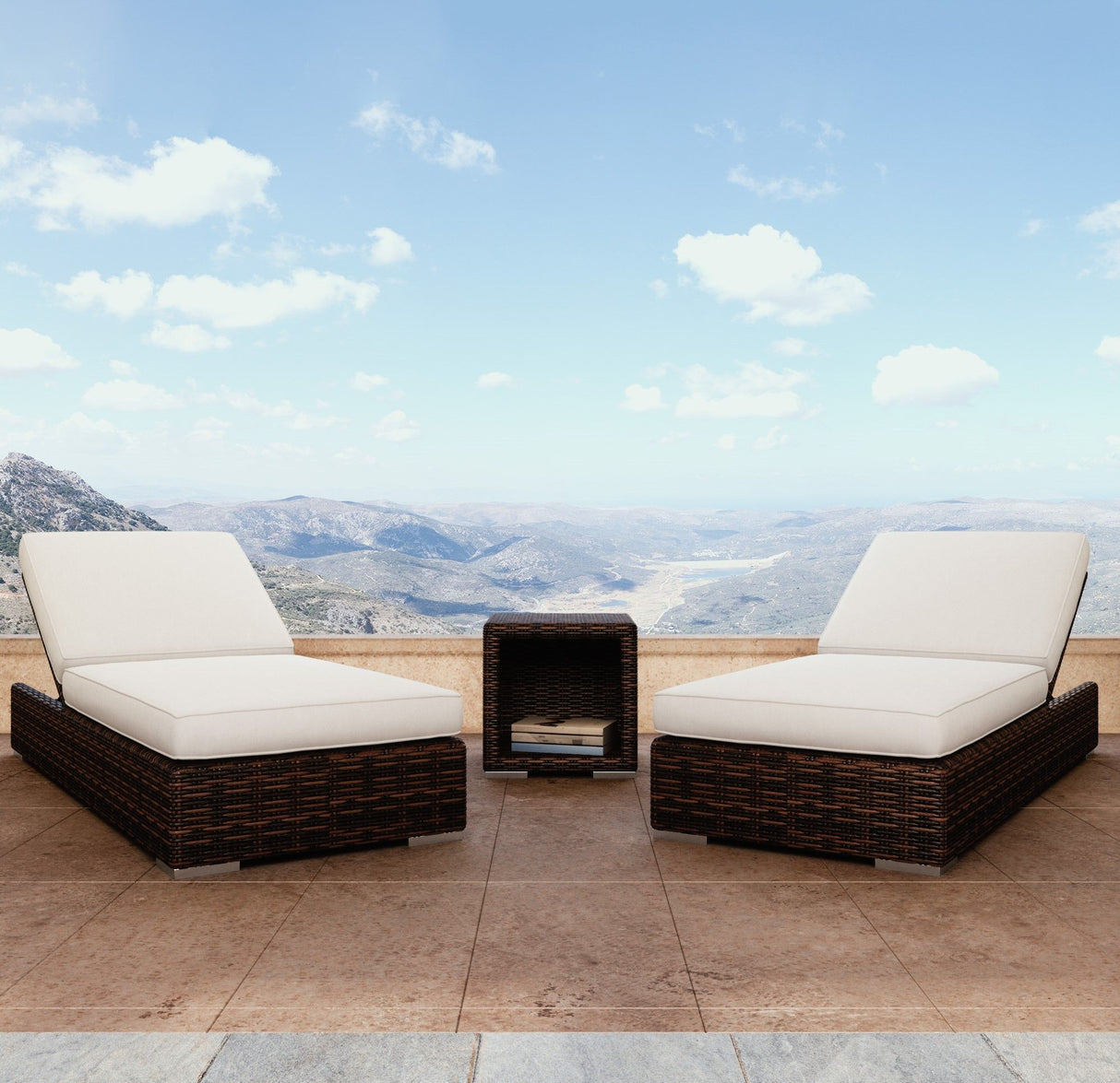 Montecito - Adjustable Chaise, With Self Welt - Canvas Flax / Dark Brown