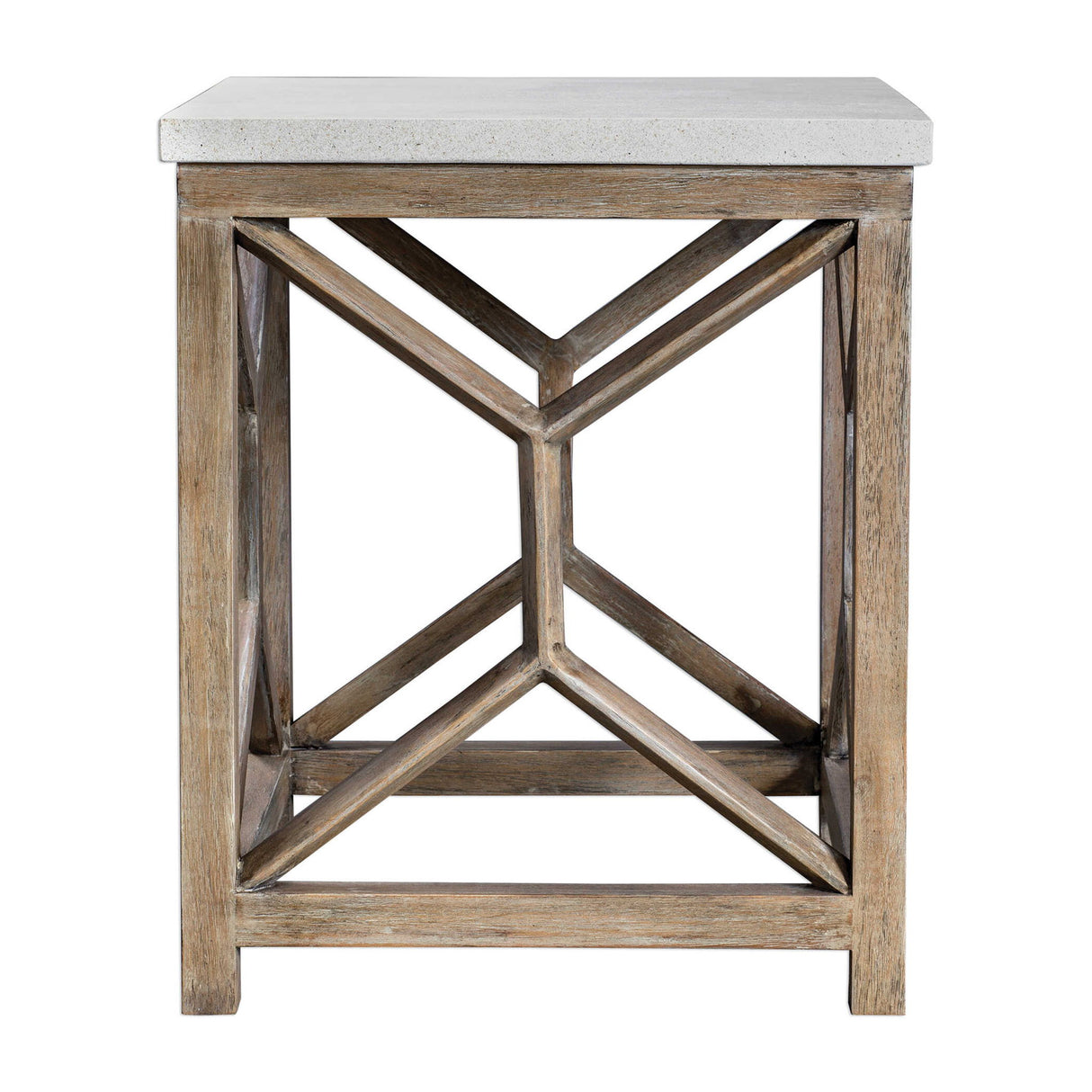 Catali - Stone End Table - White & Light Brown